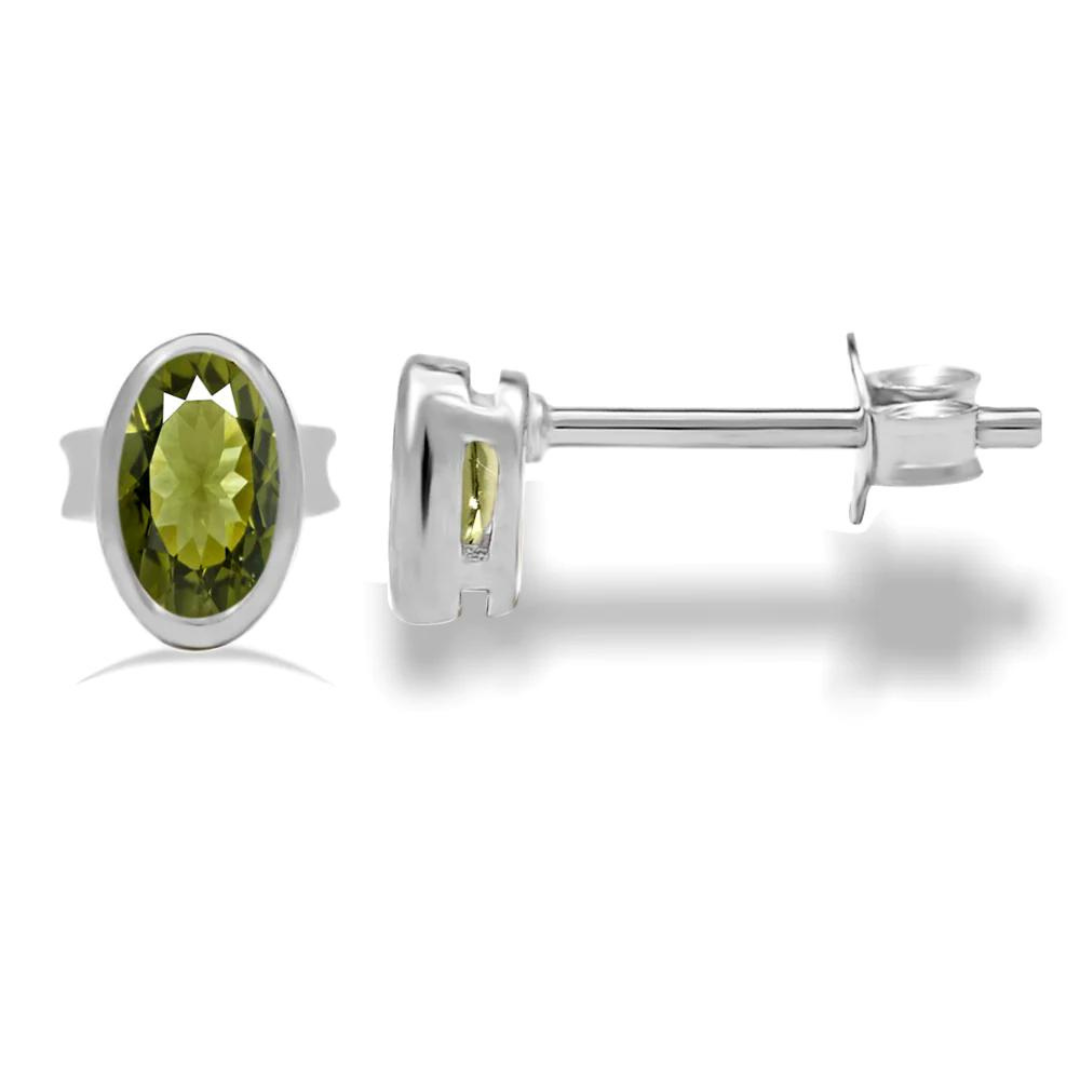 Moldavite Faceted Stud Earrings