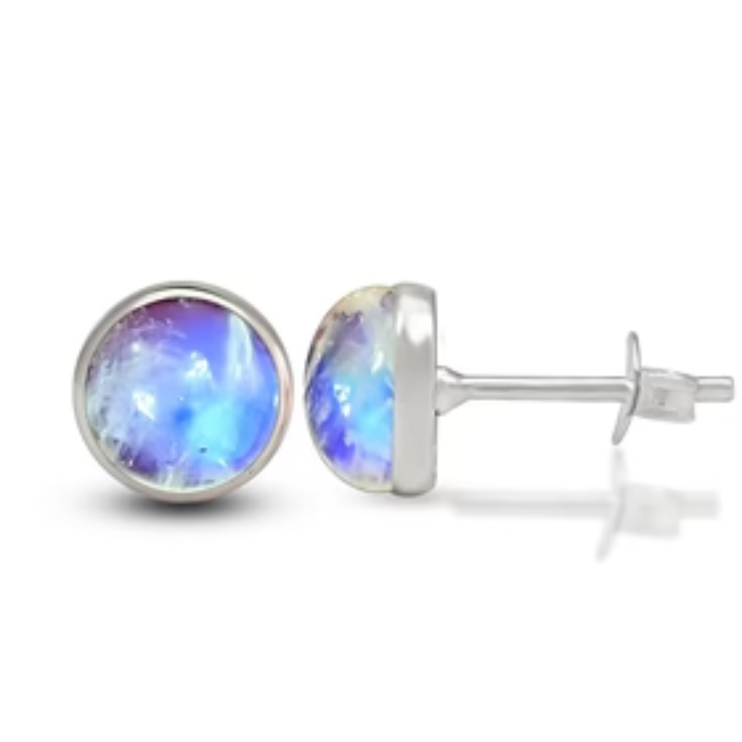 Rainbow Moonstone Stud Earrings