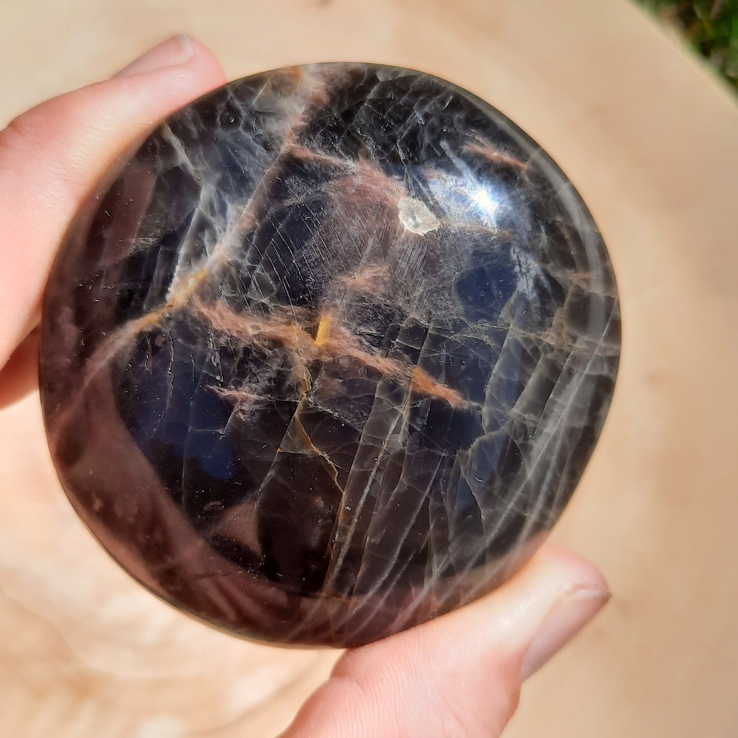 Black Moonstone Palm Stones - The Crystal Society Pty Ltd
