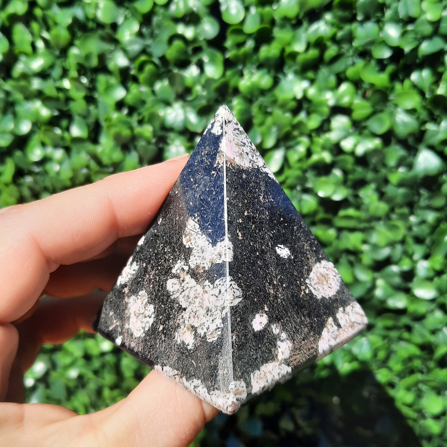 Pink Thulite In Black Jade Pyramids