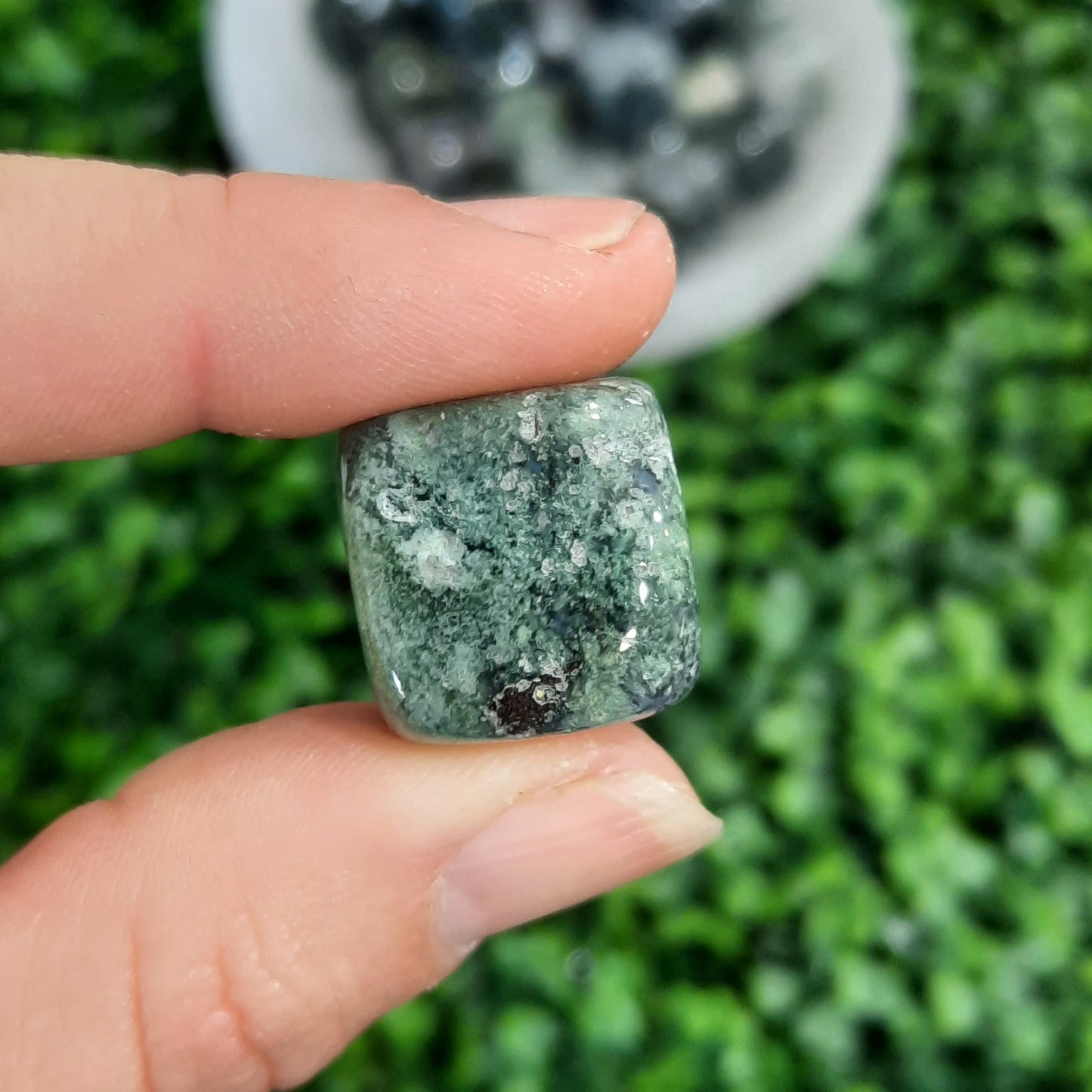Moss Agate Cube Tumbles