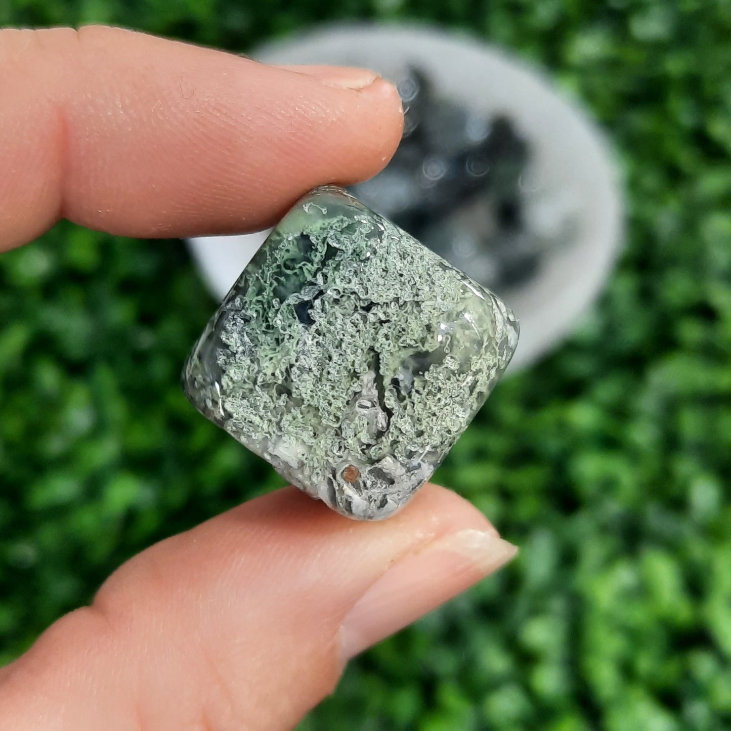 Moss Agate Cube Tumbles