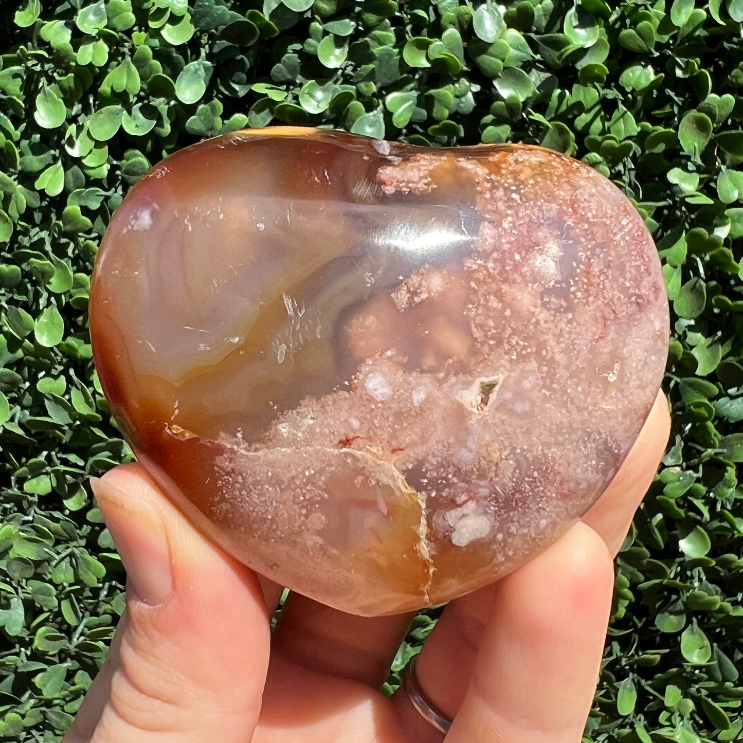 Carnelian Heart With Flower Inclusions