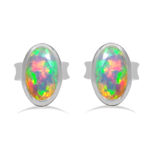 Ethiopian Opal Faceted Stud Earrings