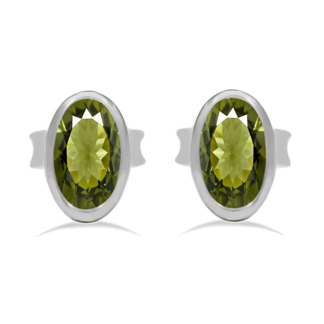 Moldavite Faceted Stud Earrings