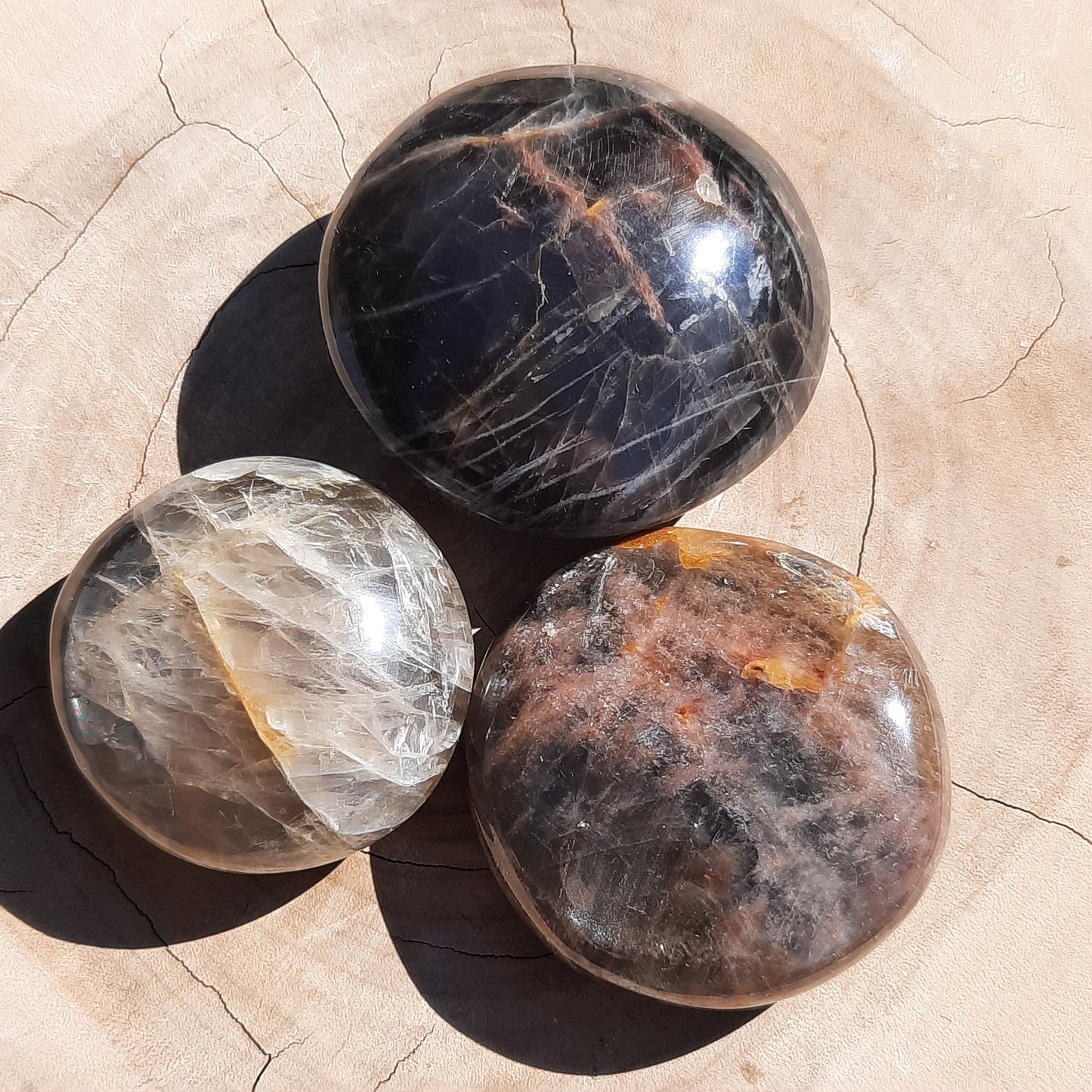 Black Moonstone Palm Stones - The Crystal Society Pty Ltd