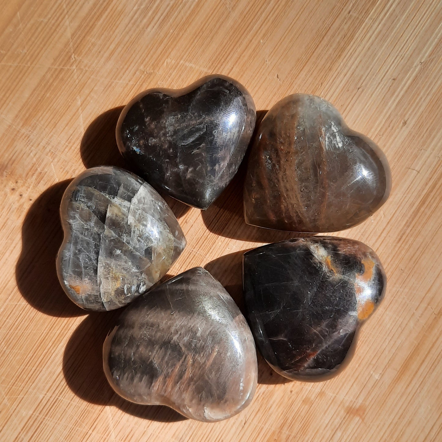 Black Moonstone Hearts ~ Small - The Crystal Society Pty Ltd