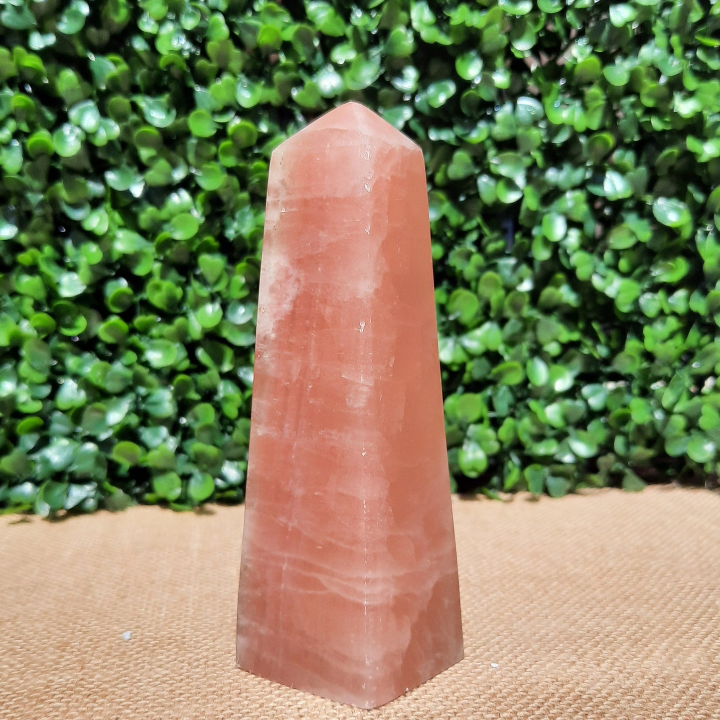 Strawberry Calcite Obelisk ~ Small - The Crystal Society Pty Ltd