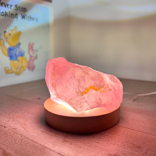 Rose Quartz Rough with Bamboo USB LED LIGHT STAND 100mm